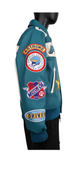 right side view of Primoir racing jacket with patch details